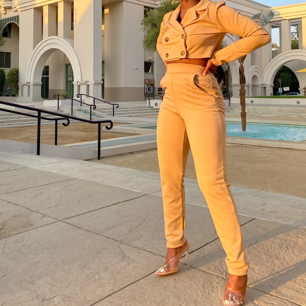 Tan two piece pant set
